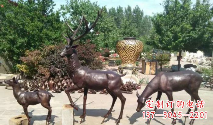 威海公园鹿动物铜雕 (2)