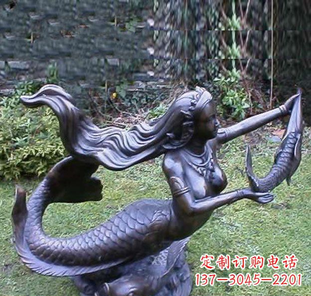 威海公园美人鱼景观铜雕