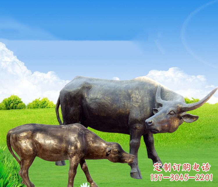 威海 传统文化风格母子黄牛铜雕塑