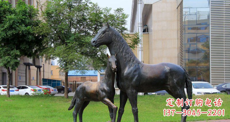 威海优质实木母子马铜雕
