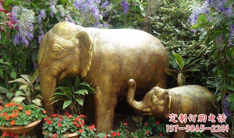 威海铜雕母子象艺术雕塑