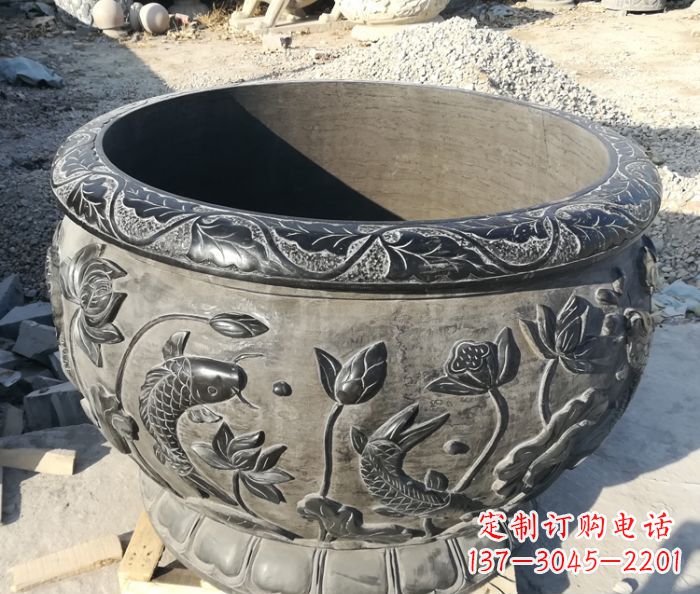 威海青石仿古雕塑荷花水缸