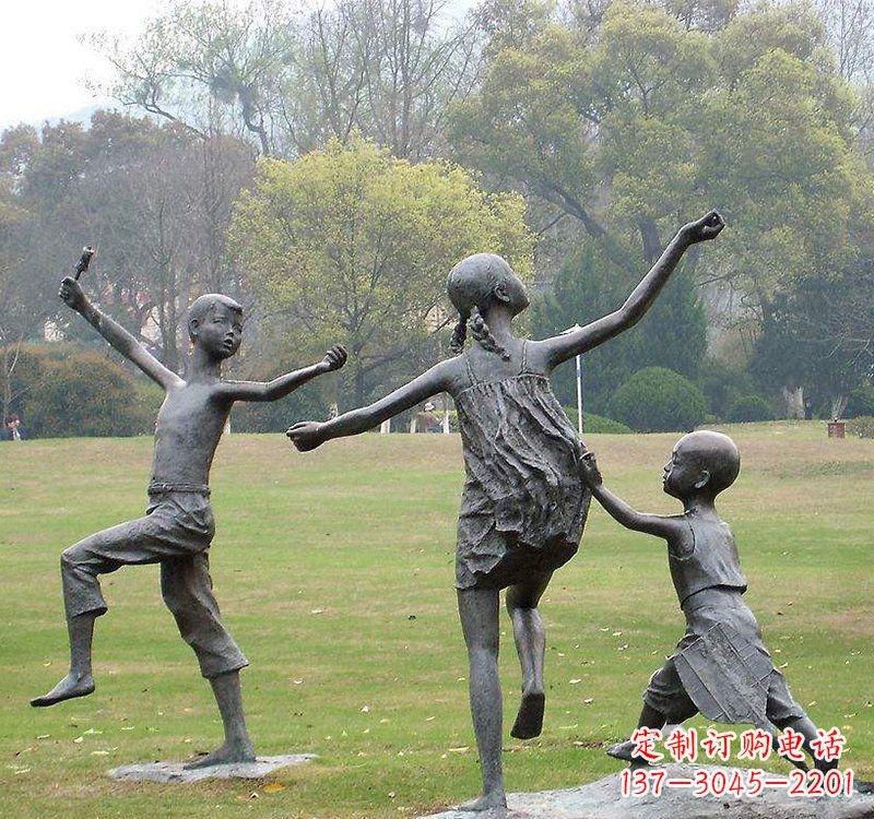 威海公园人物放风筝的儿童铜雕