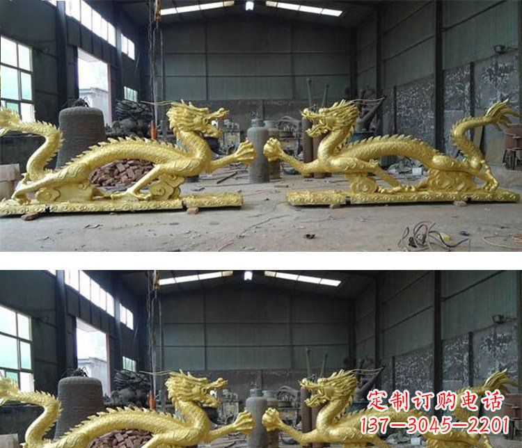 威海古典传统双龙戏珠铜雕塑