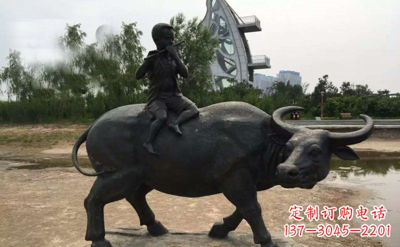 威海铜雕牧童与犊子雕塑