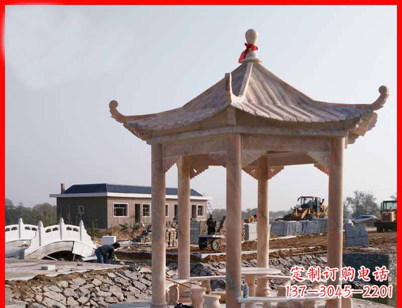 威海红六角石凉亭雕塑