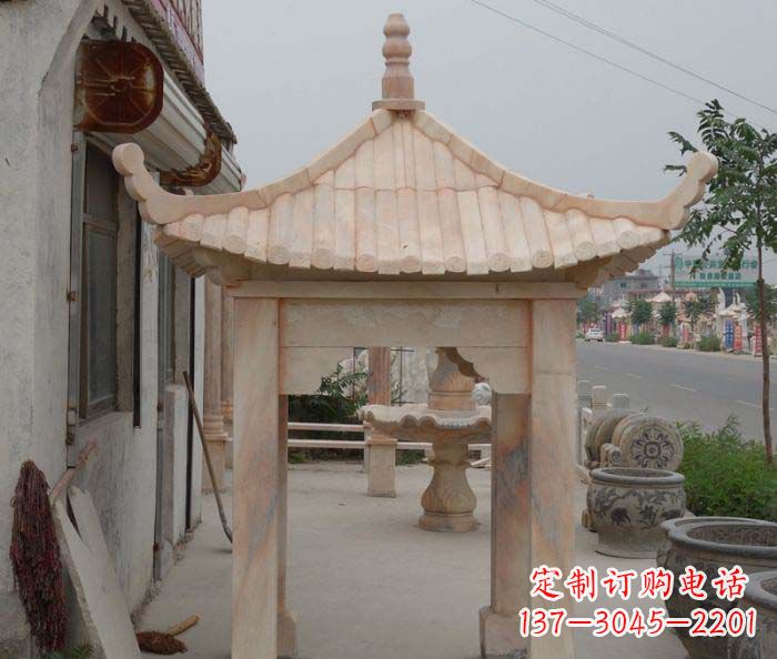 威海精美红六角石凉亭雕塑