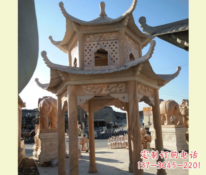 威海中式双层石雕凉亭