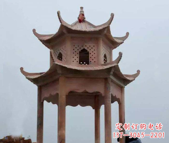 威海中领雕塑双层六角石雕凉亭