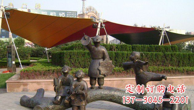 威海装饰性的小孩放风筝铜雕