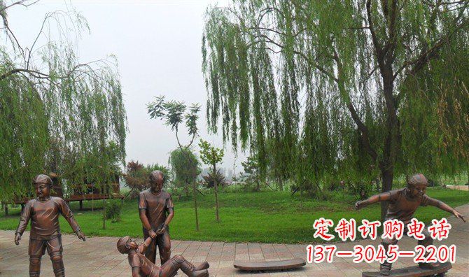 威海多彩童年,铜雕小孩游戏人物雕塑
