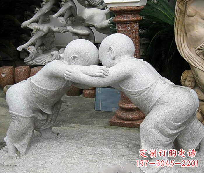 威海可爱小孩摔跤石雕