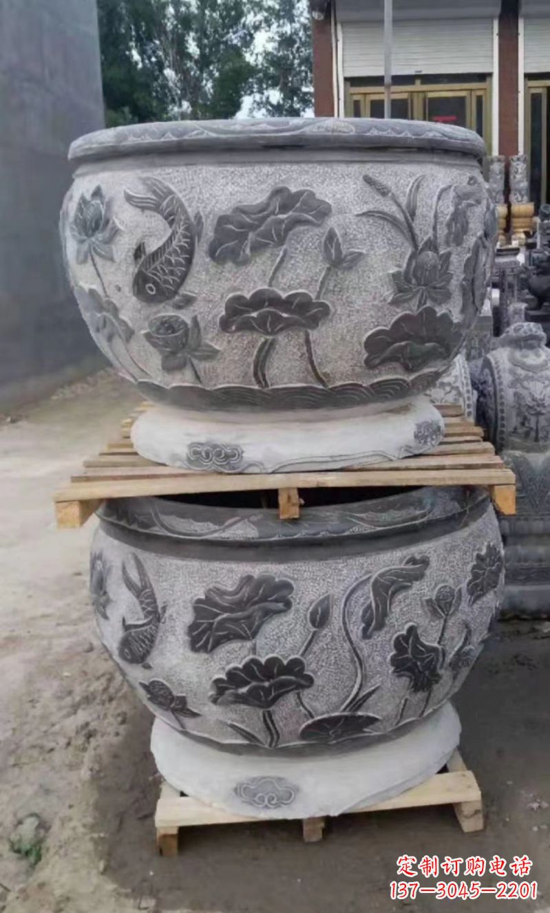 威海精致的石头水缸雕塑,为您的公园小区增添美丽色彩