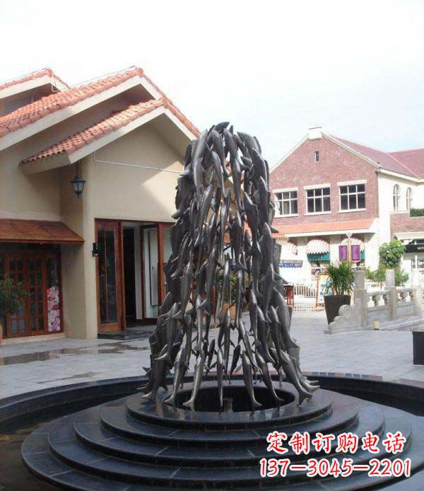 威海欢乐鱼群,喷泉铜雕