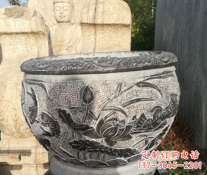 威海室内装饰用鸳鸯荷花浮雕水缸
