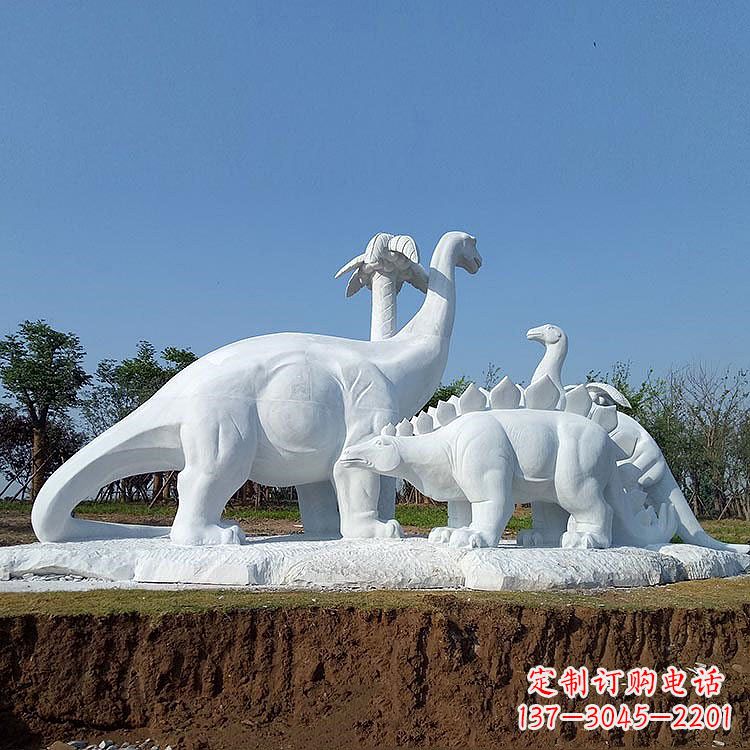 威海公园园林汉白玉恐龙情景动物雕塑