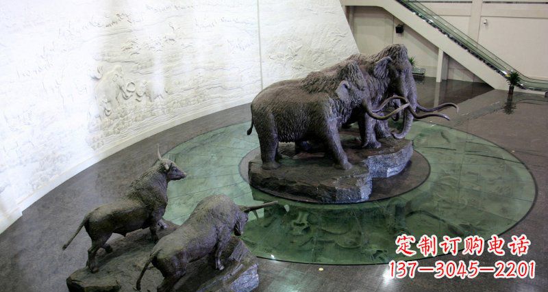 威海领雕塑公园长毛象动物铜雕
