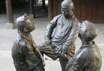 威海铜雕男孩斗鸡小品雕塑