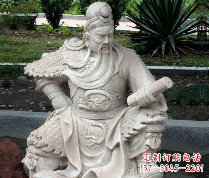 威海中领雕塑:经典古典关公石雕