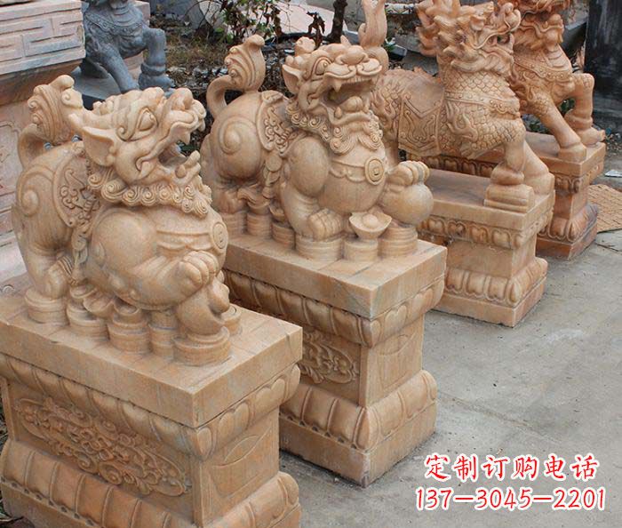 威海中领雕塑-古代神兽晚霞红貔貅石雕