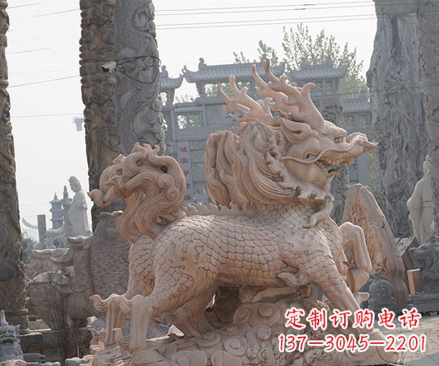 威海中领雕塑:古典麒麟石雕,美丽传承