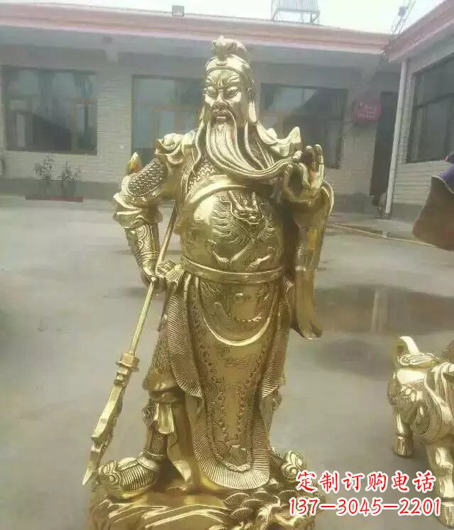 威海中领雕塑定制关公提刀武财神铜雕