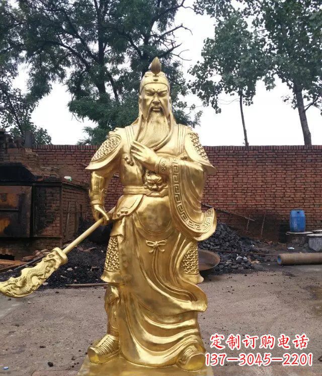 威海关公提刀武财神铜雕,展现神秘而又令人敬畏的力量
