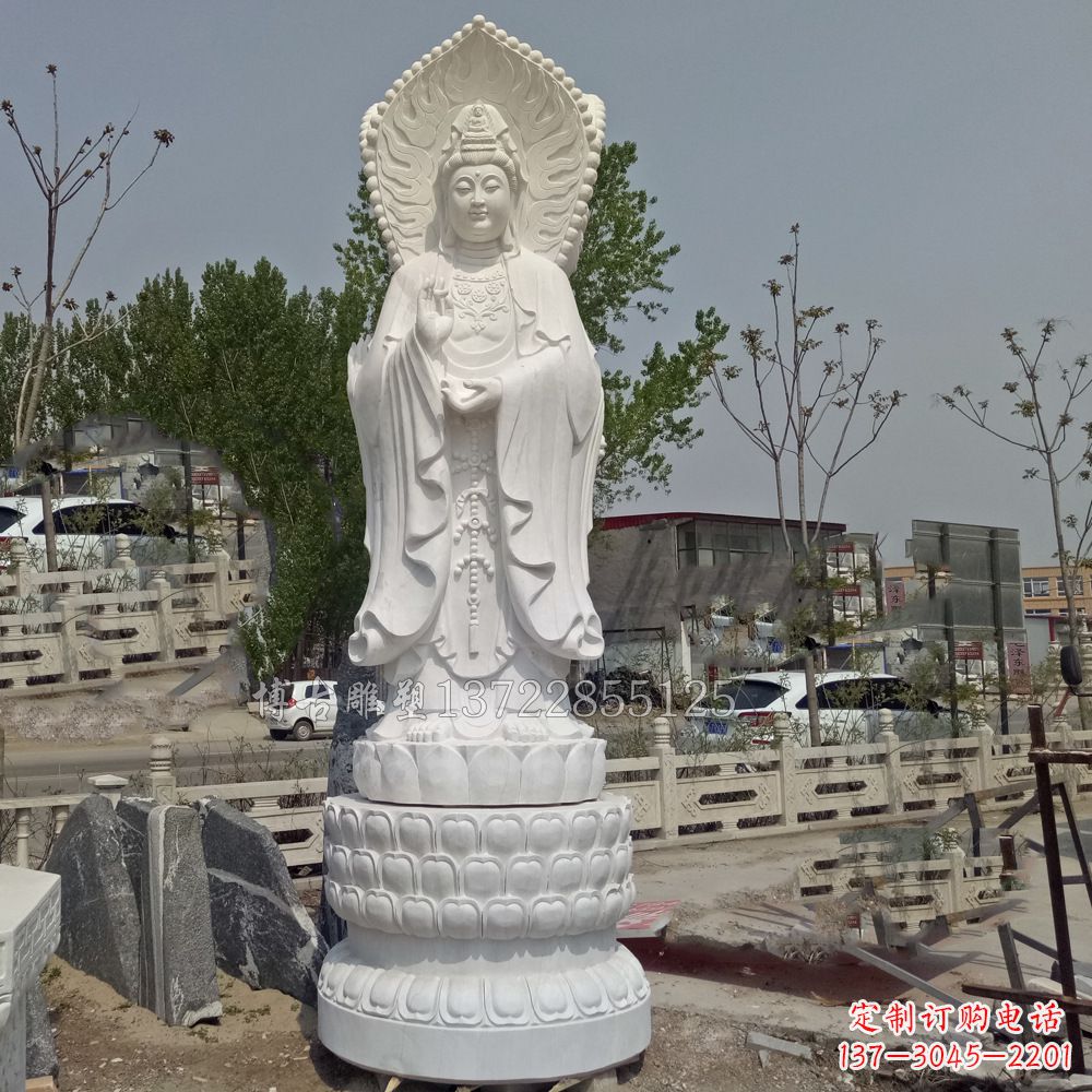 威海观音菩萨汉白玉石雕塑