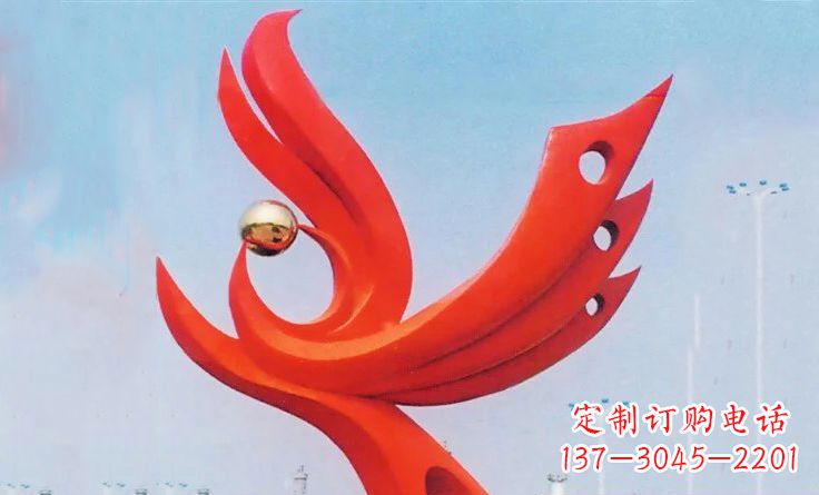 威海广场不锈钢抽象凤凰雕塑_2