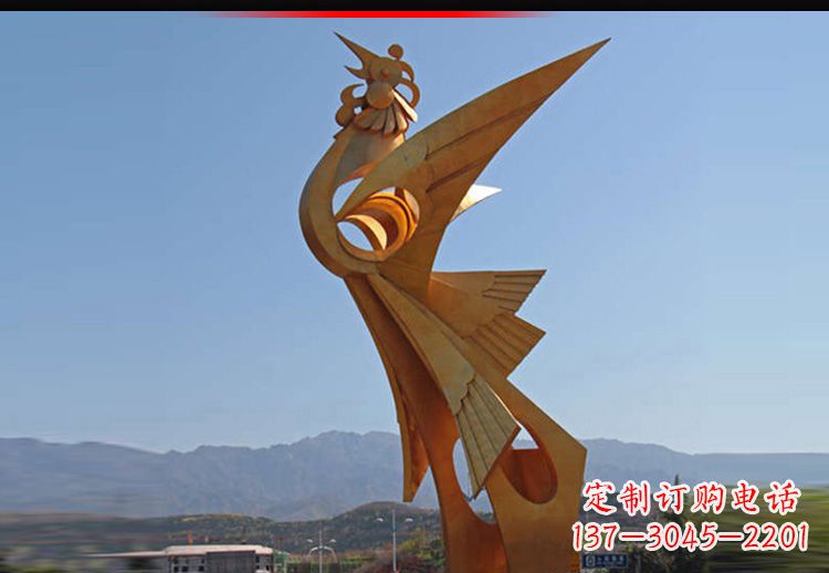 威海广场不锈钢抽象凤凰雕塑11