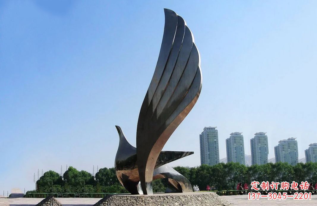 威海广场不锈钢抽象鸽子雕塑