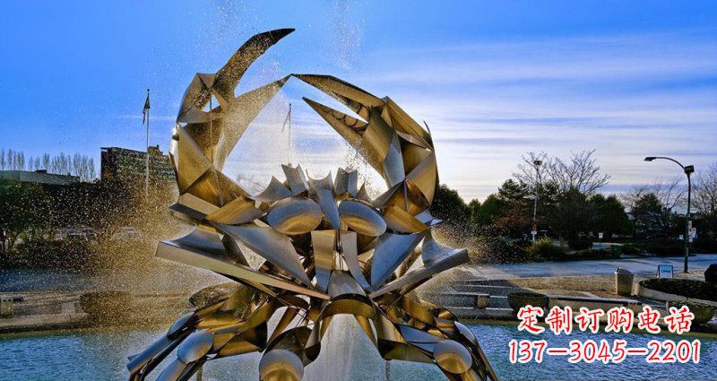 威海广场不锈钢抽象螃蟹喷泉景观雕塑
