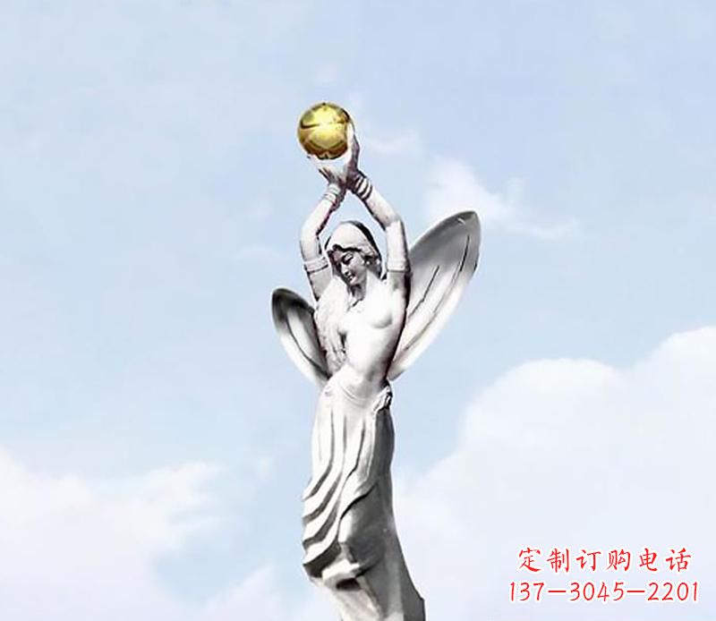 威海精美的不锈钢女人双手捧球雕塑