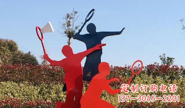 威海广场不锈钢打羽毛球雕塑 (2)