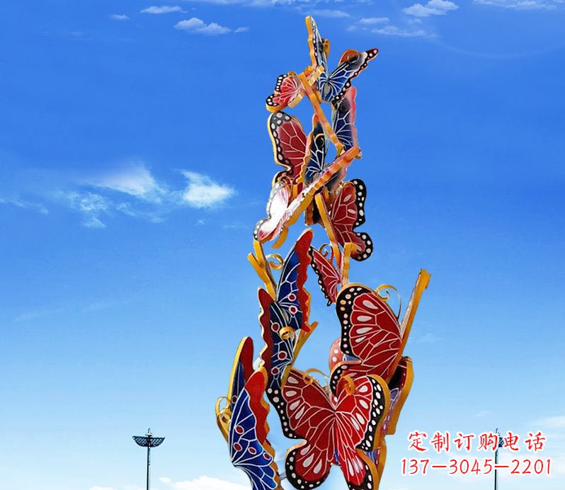 威海广场不锈钢大型彩绘蝴蝶雕塑