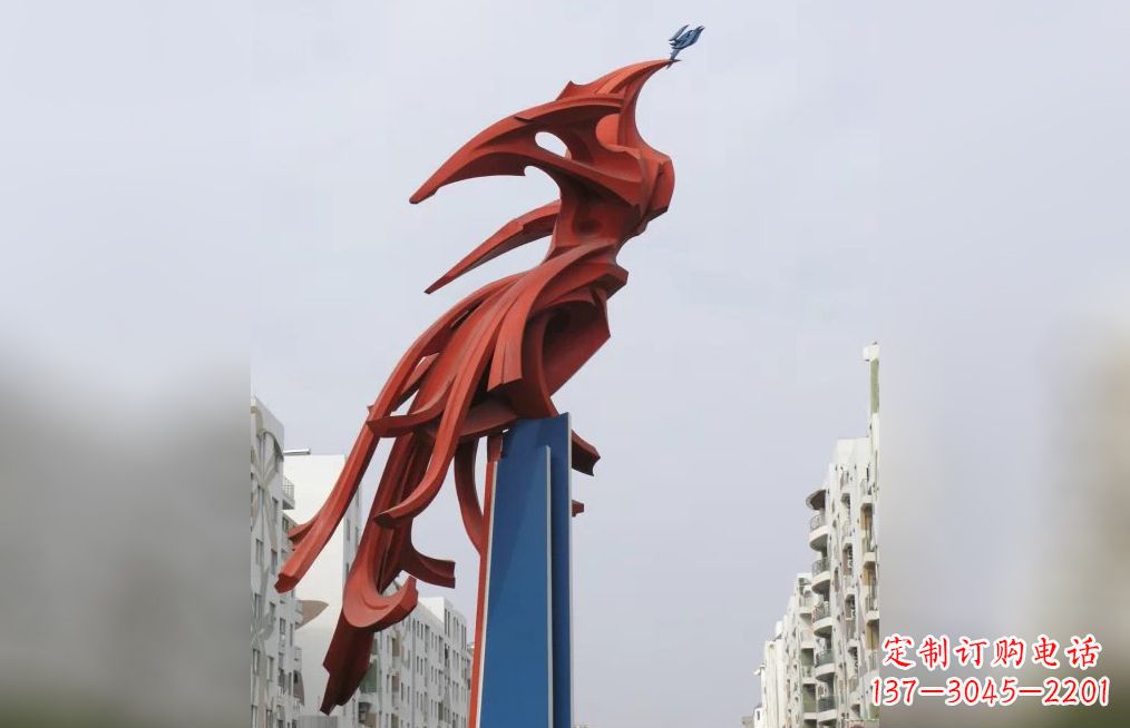 威海中领雕塑制作,精美不锈钢凤凰抽象雕塑