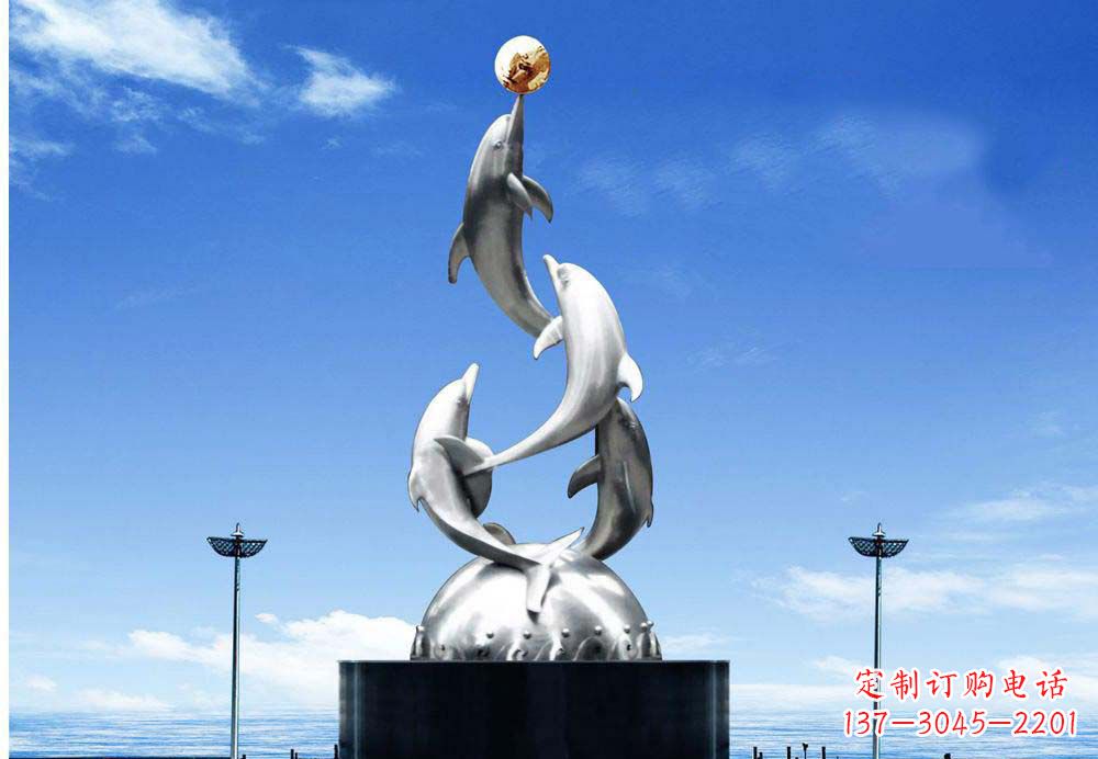威海中领雕塑海豚顶球雕塑