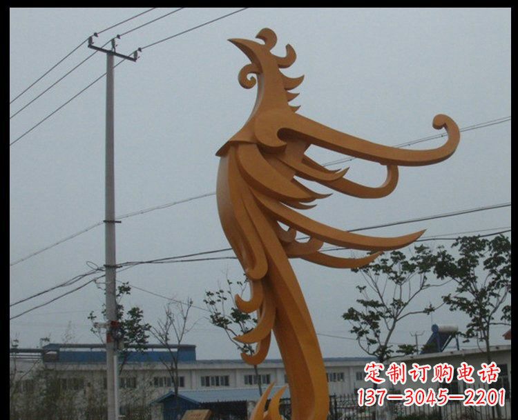 威海新中式风格不锈钢金色凤凰雕塑