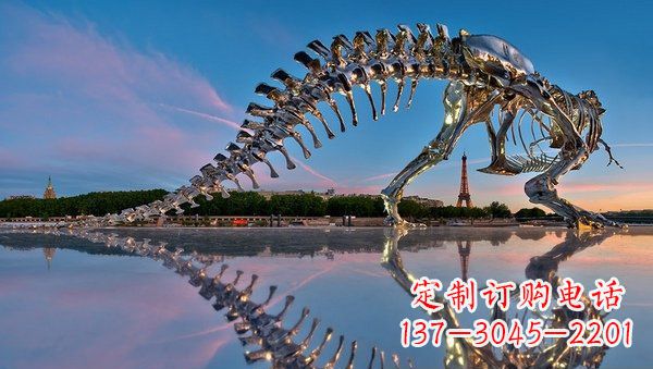 威海魅力无穷的不锈钢恐龙骨架雕塑