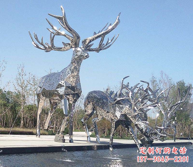 威海优雅而古典的不锈钢梅花鹿摆件雕塑