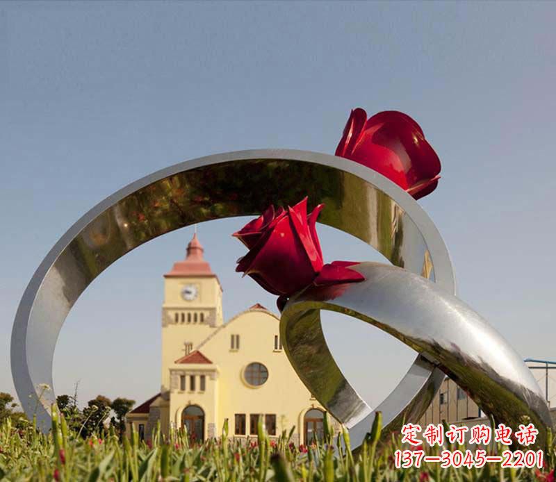 威海中领雕塑:风格独特的不锈钢玫瑰戒指雕塑