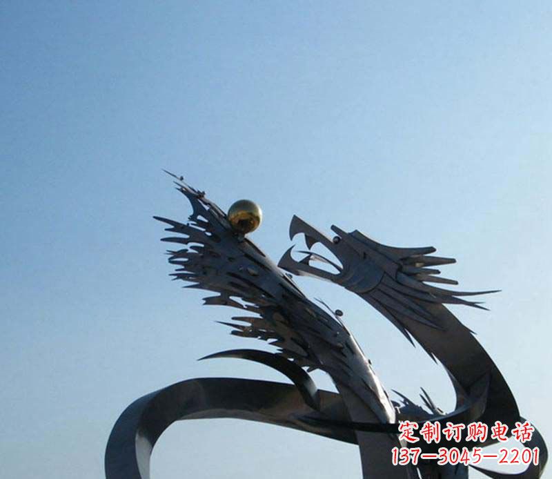 威海广场不锈钢盘龙吞球抽象雕塑