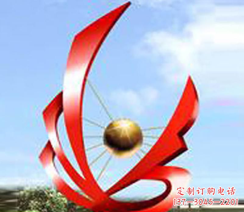 威海广场不锈钢飘带球网景观雕塑
