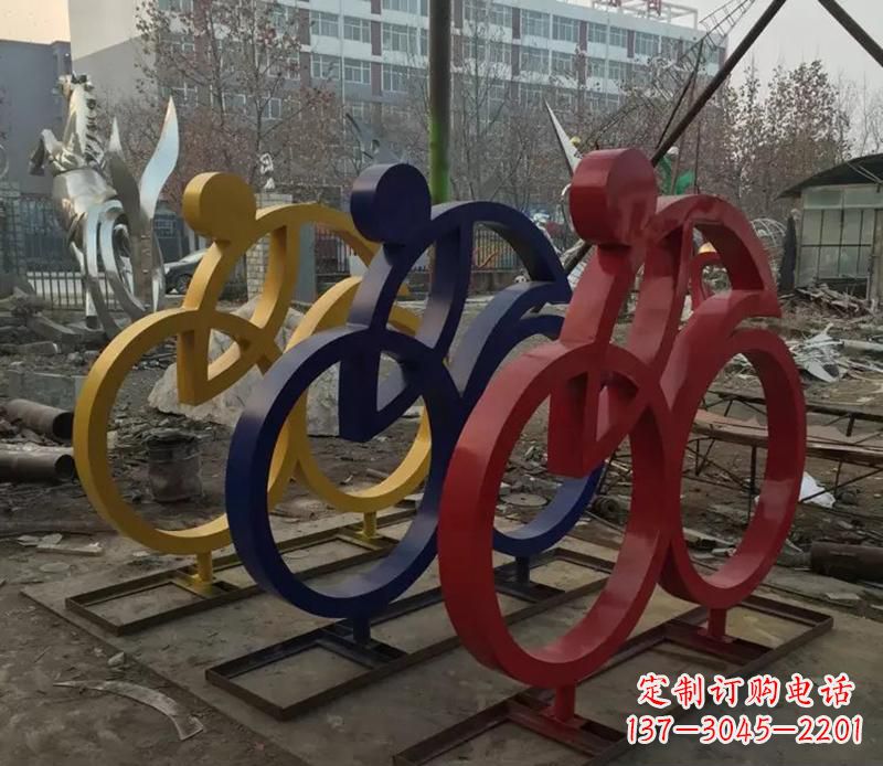 威海广场不锈钢骑自行车人物景观雕塑