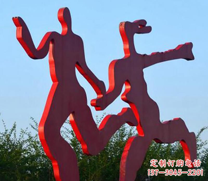 威海中领雕塑-多彩情侣跑步雕塑