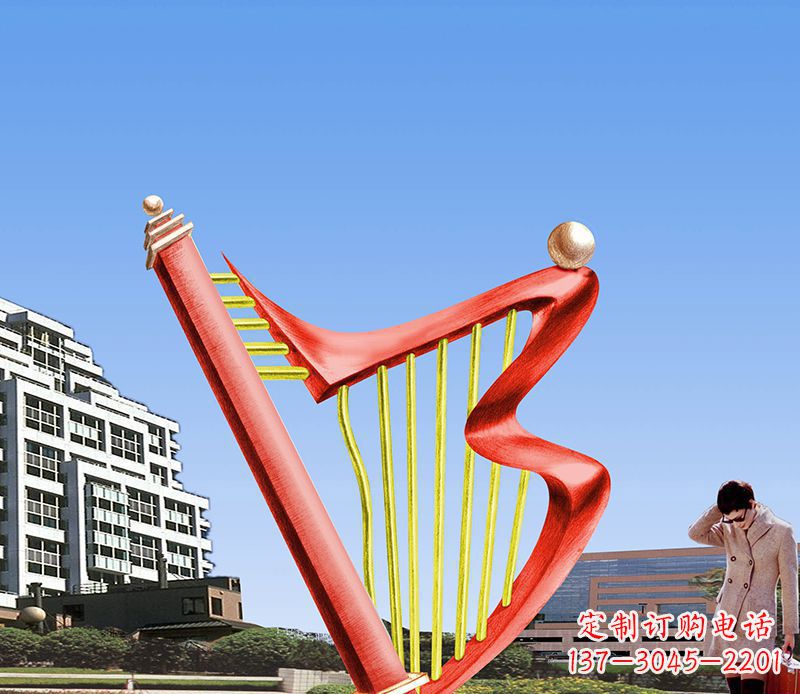威海精美不锈钢竖琴雕塑