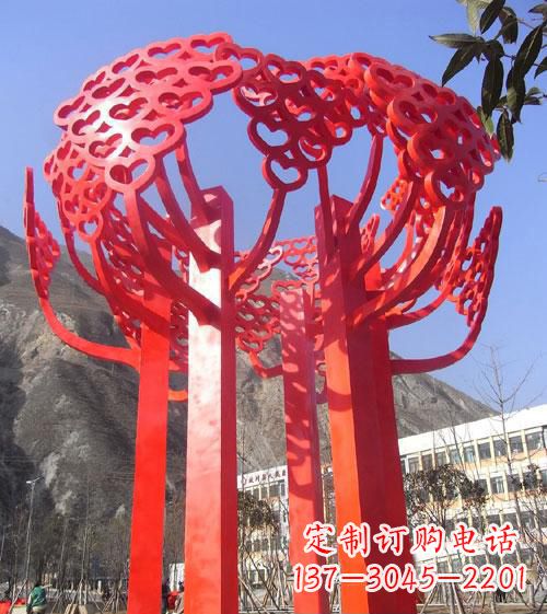 威海不锈钢心形树叶大树雕塑,展示爱与生命