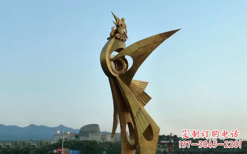 威海中领雕塑出品古典典雅不锈钢凤凰雕塑