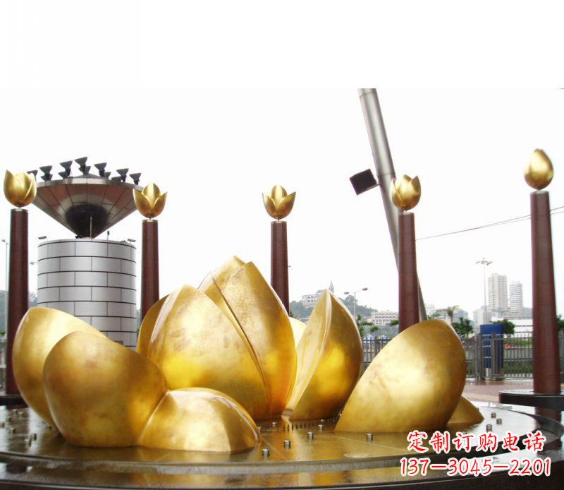 威海广场抽象莲花景观铜雕