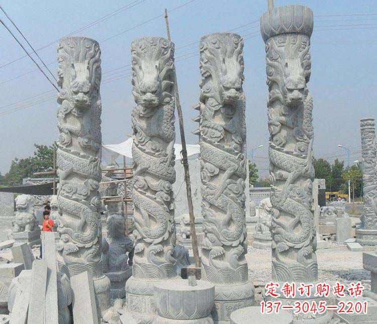 威海广场大理石盘龙柱景观石雕 (2)